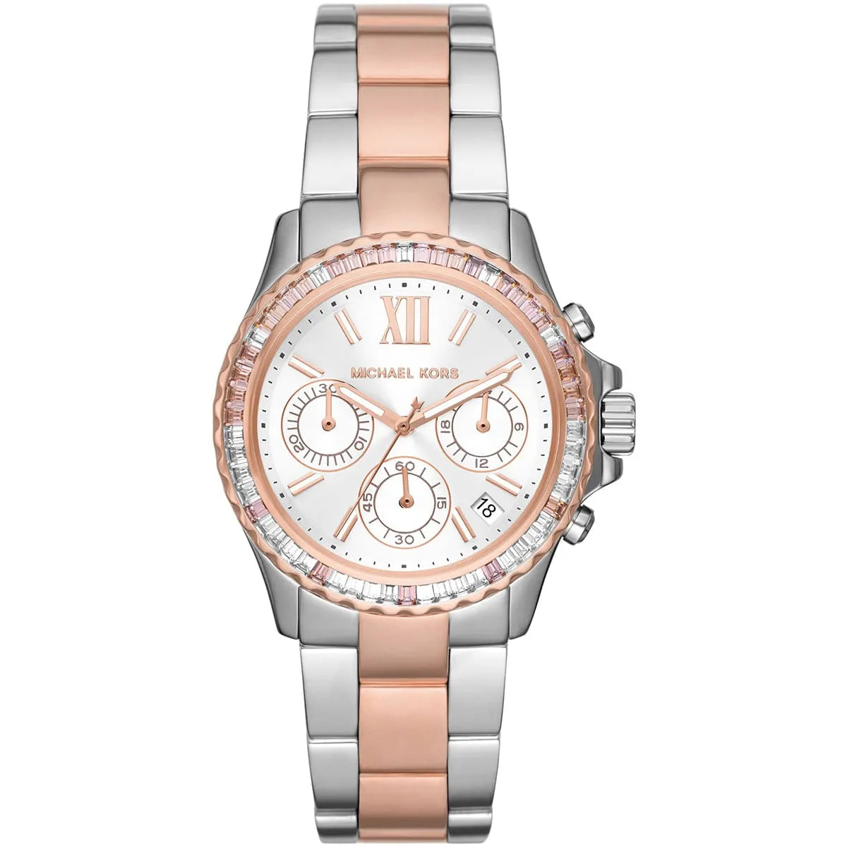 Michael Kors Everest MK7214 women's white dial two-tone stainless steel watch front view