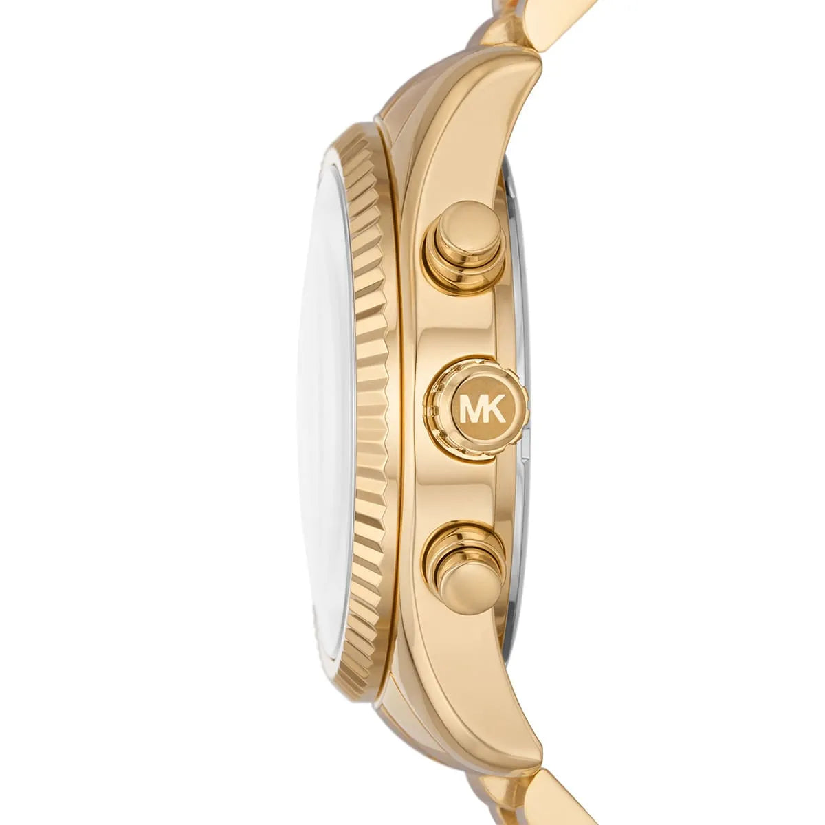 Side profile of Michael Kors Lexington MK7216 gold stainless steel bracelet watch