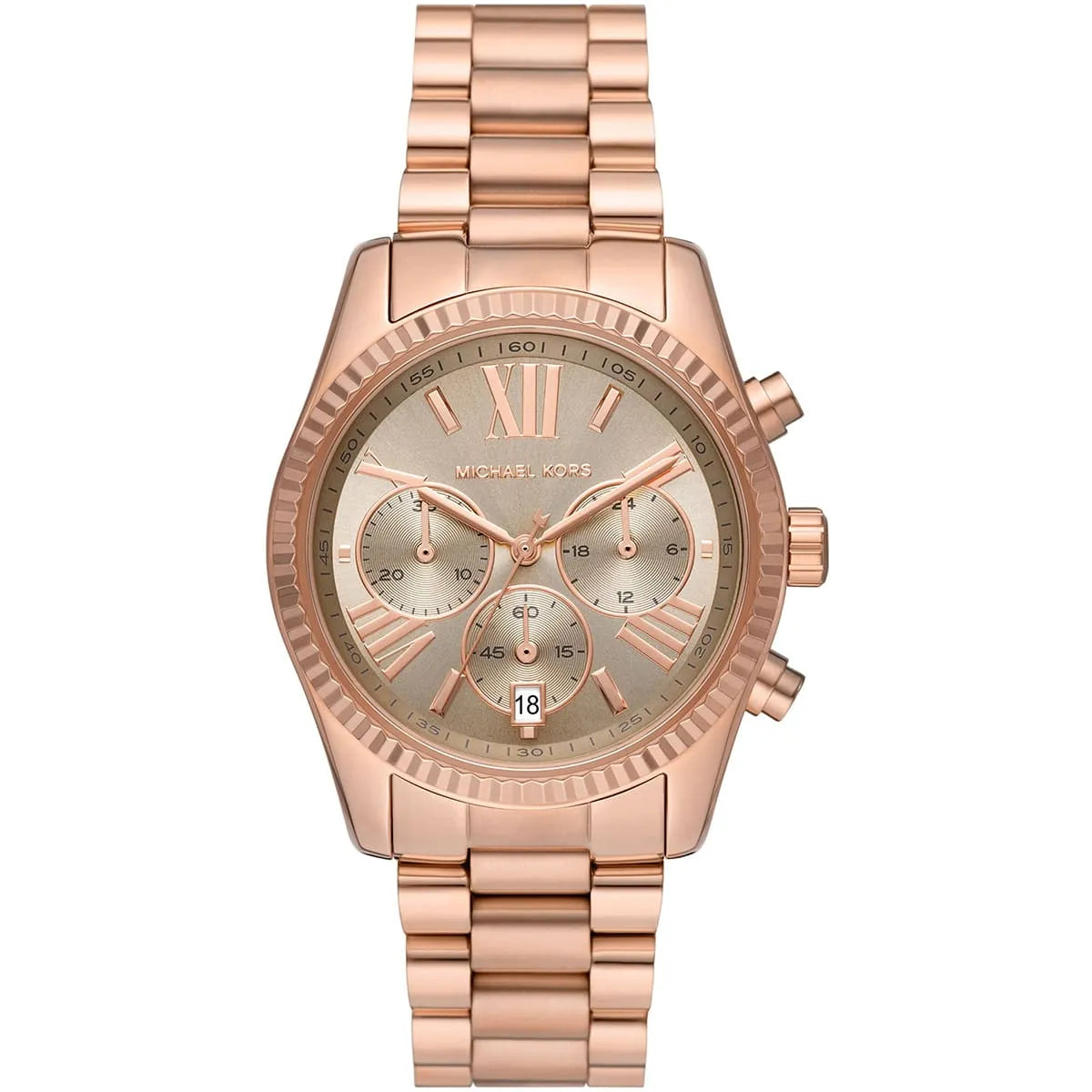 Michael Kors Lexington MK7217 women's gray dial rose gold stainless steel watch front view