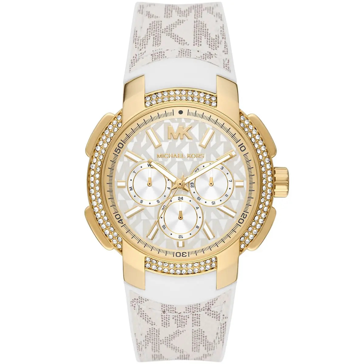 Michael Kors Sidney MK7221 women's white dial white polyurethane strap watch front view
