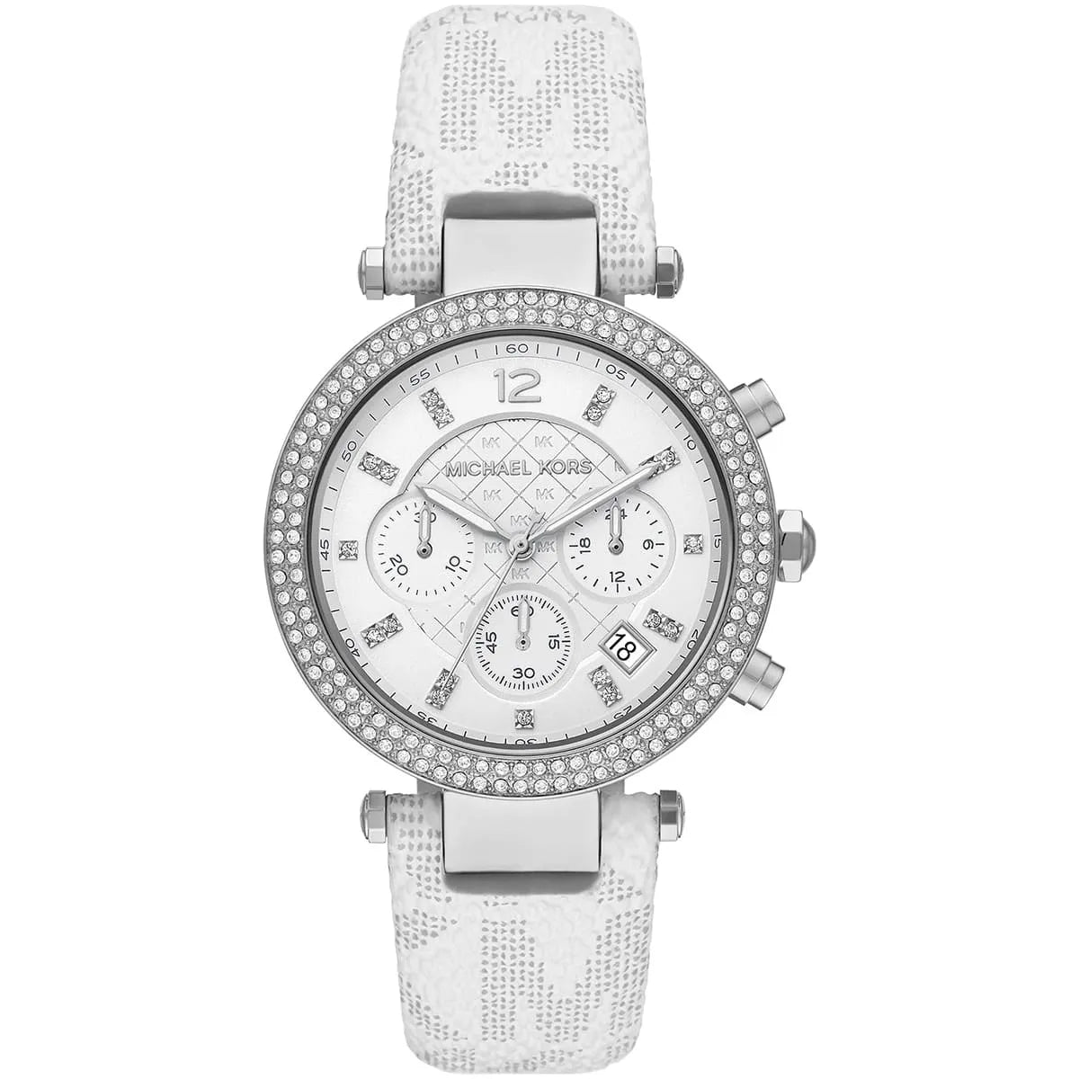 Michael Kors Parker MK7226 women's white dial white polyurethane strap watch front view