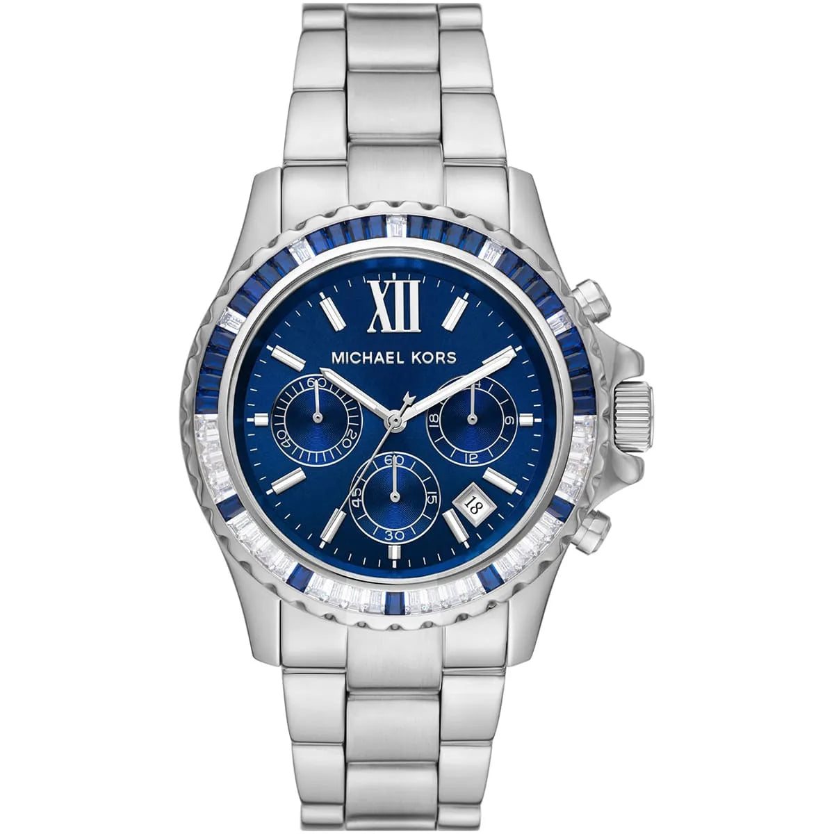Michael Kors Everest MK7237 women's blue dial silver stainless steel watch front view