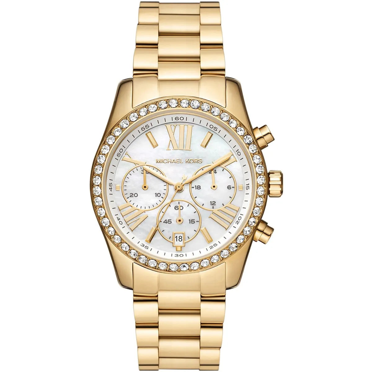 Michael Kors Lexington MK7241 women's white dial gold stainless steel watch front view