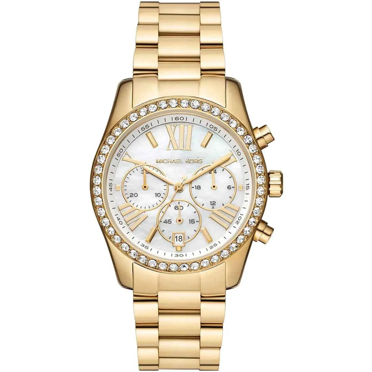 Michael Kors Lexington MK7241 Women's White Dial Gold Stainless Steel Chronograph Watch