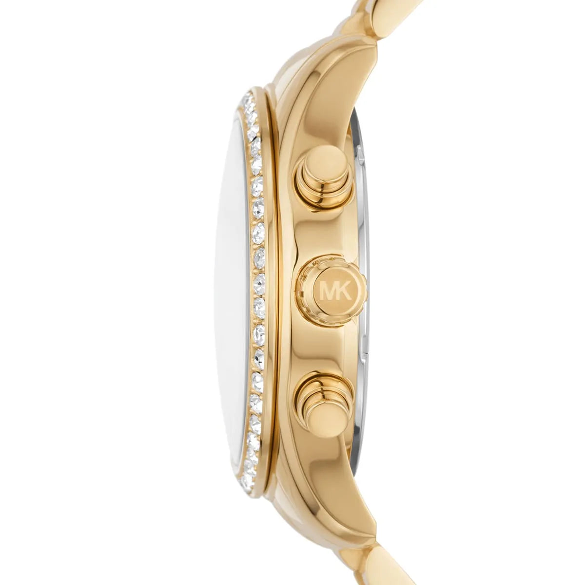 Side profile of Michael Kors Lexington MK7241 gold stainless steel bracelet watch