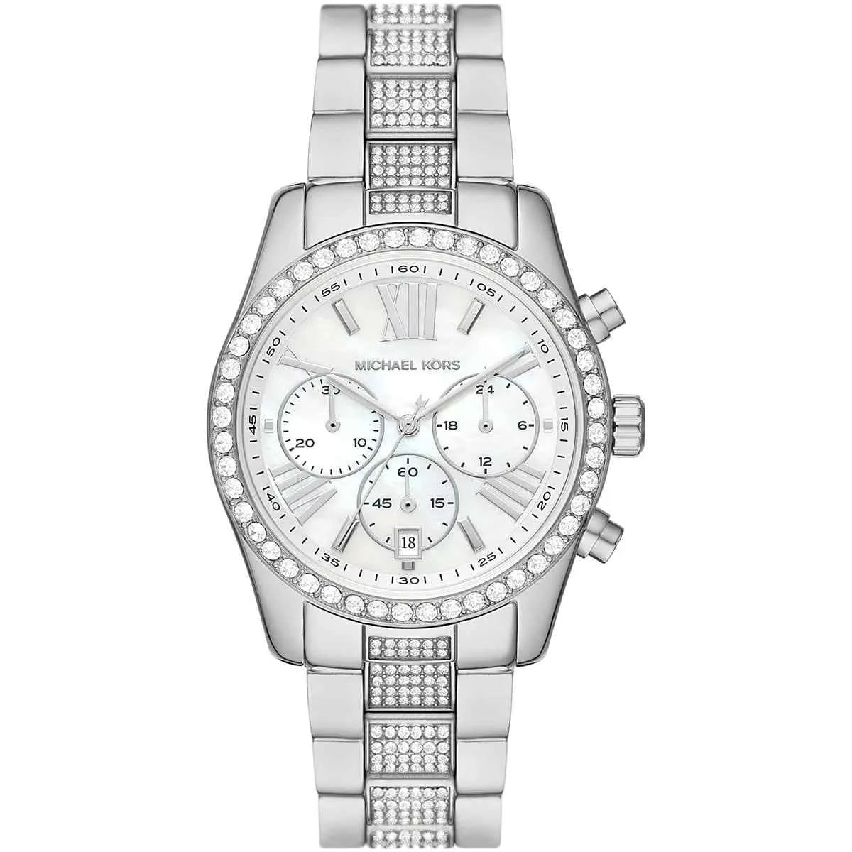Michael Kors Lexington MK7243 Women's White Dial Silver Stainless Steel Chronograph Watch