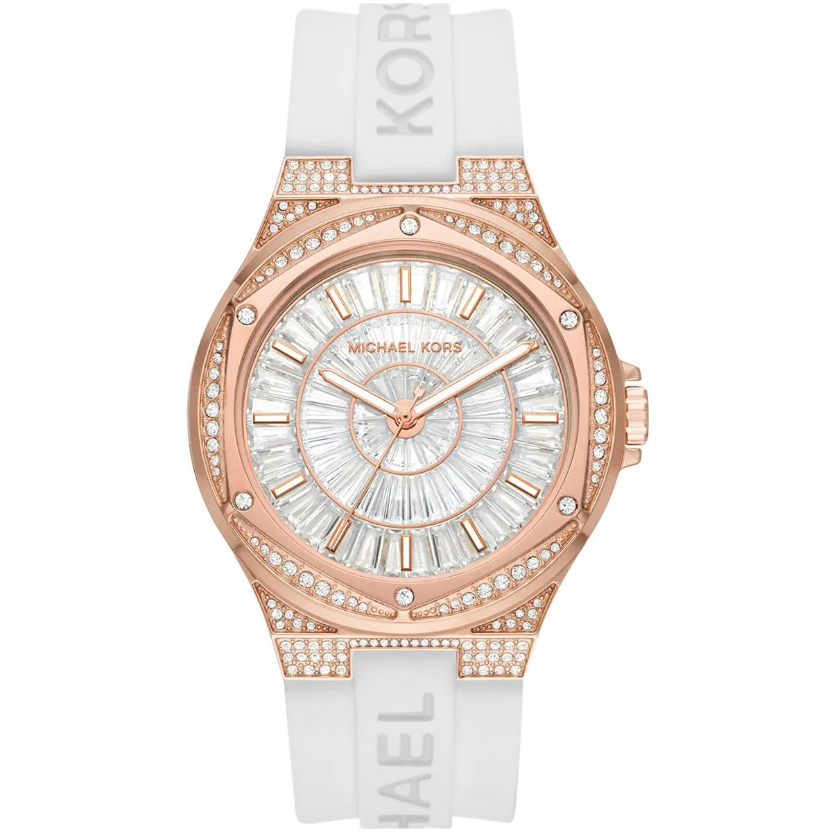 Michael Kors Camille MK7248 women's white dial white silicone strap watch front view