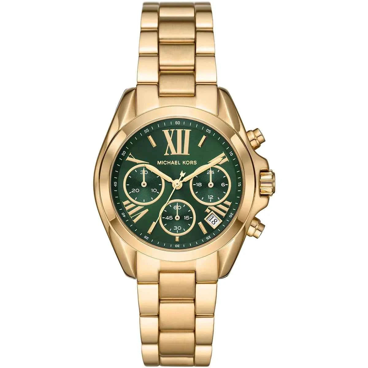 Michael Kors Bradshaw MK7257 Women's Green Dial Gold Stainless Steel Chronograph Watch