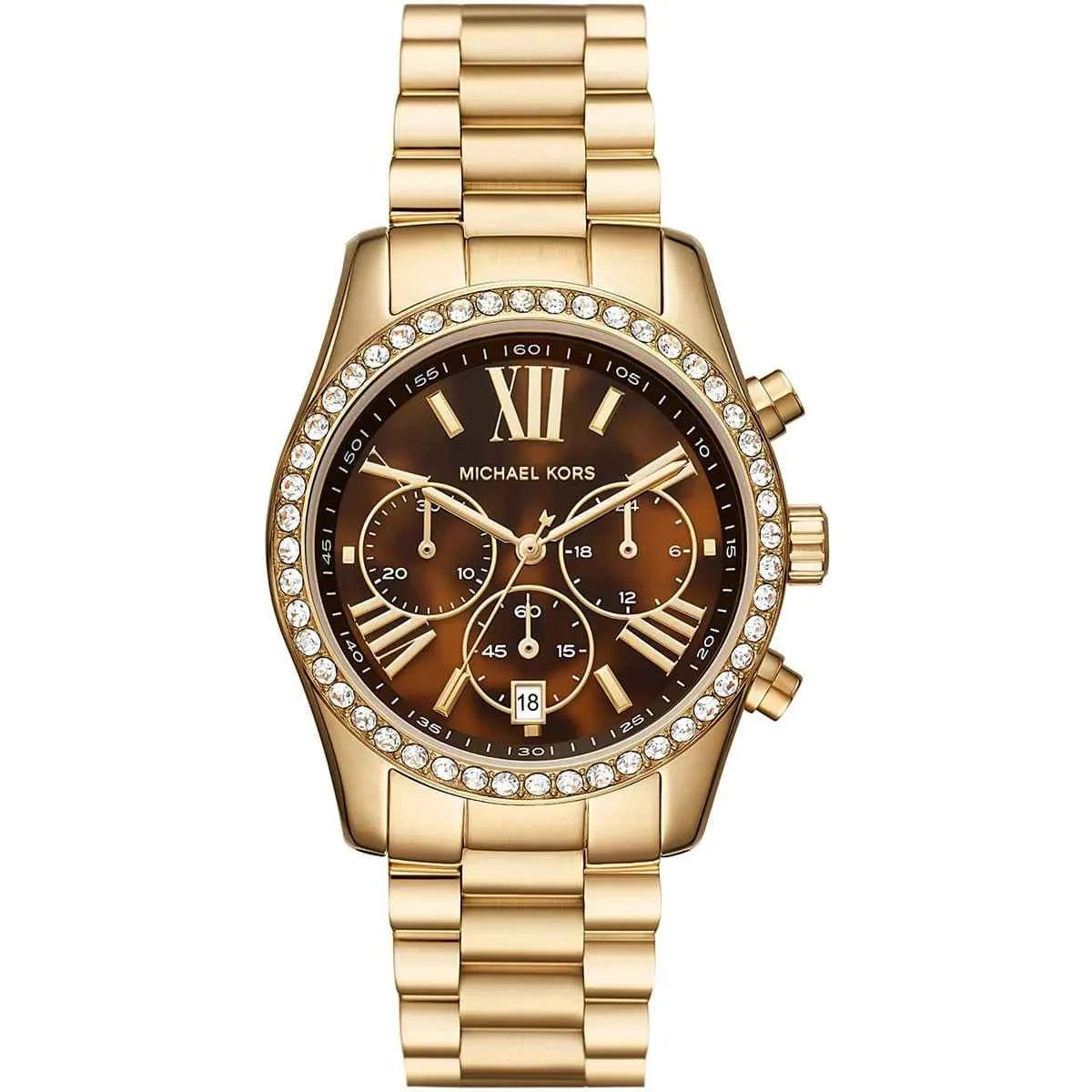 Michael Kors Lexington MK7276 Women's Brown Dial Gold Stainless Steel Chronograph Watch