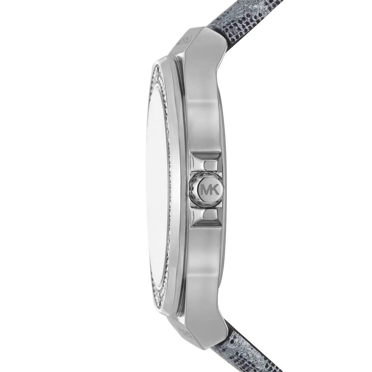 Side profile of Michael Kors Lennox MK7309 genuine gray leather watch