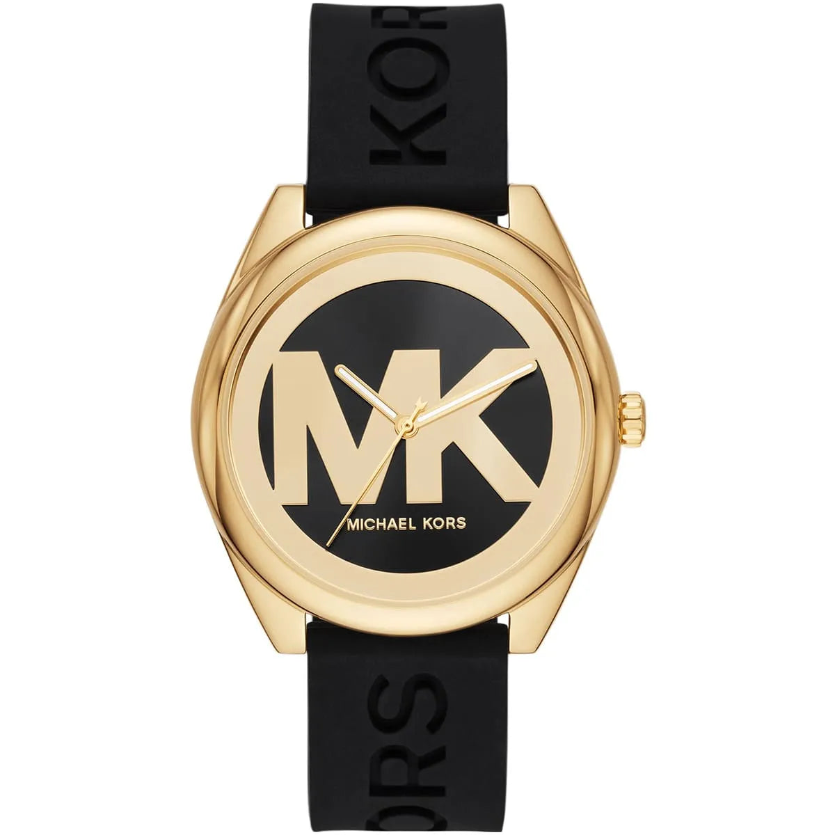 Michael Kors Janelle MK7313 women's black dial black silicone watch front view