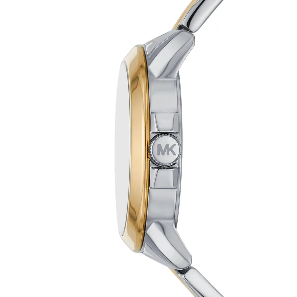 Side profile of Michael Kors Brynn MK7319 silver and gold stainless steel watch