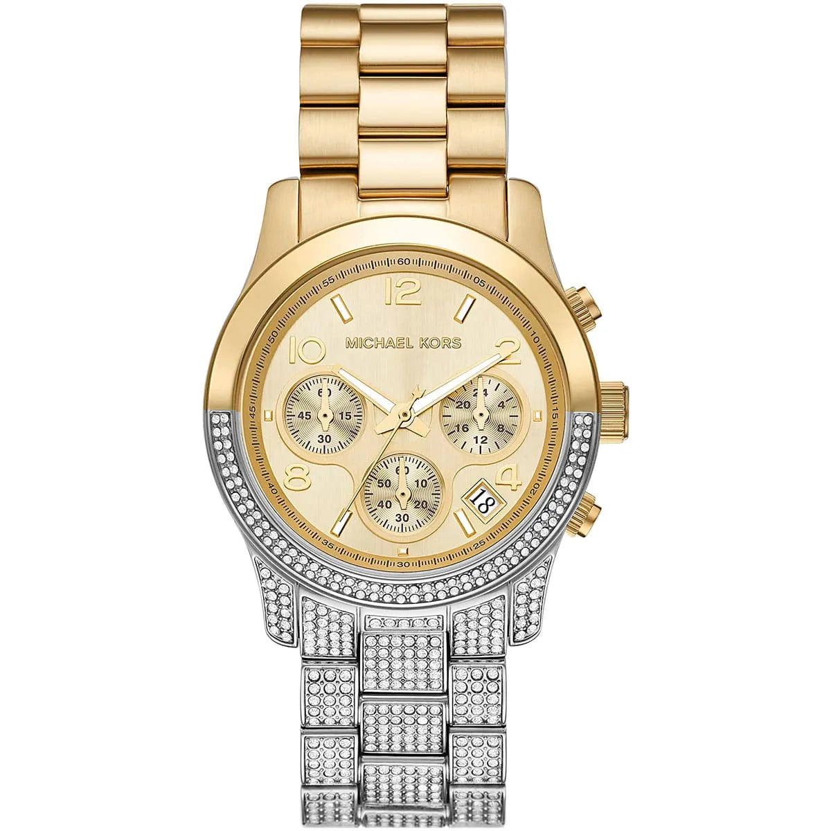 Michael Kors Runway MK7329 women's gold dial two-tone stainless steel watch front view