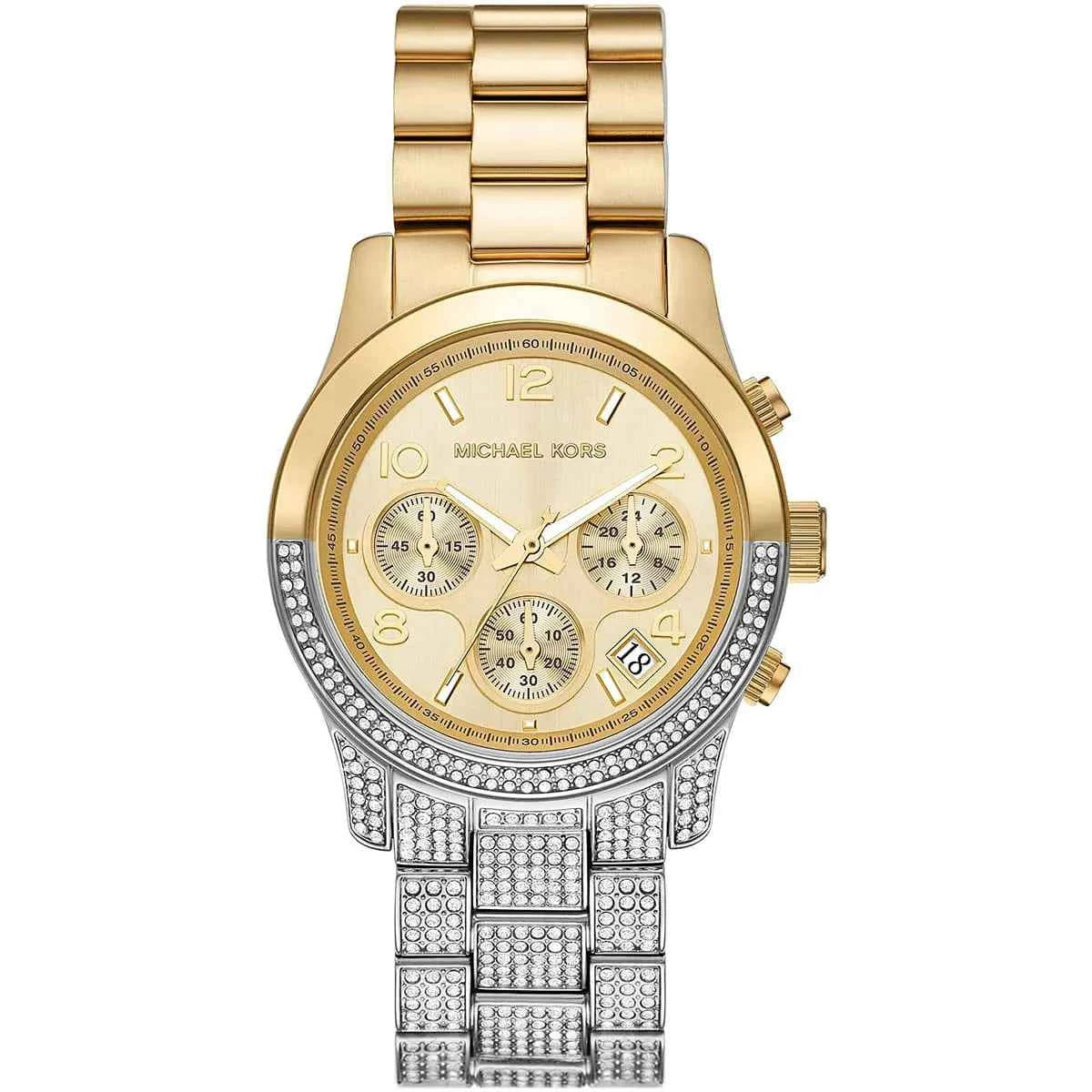 Michael Kors Runway MK7329 Women's Gold Dial Two-Tone Chronograph Watch
