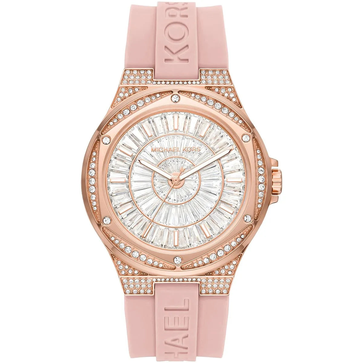 Michael Kors Camille MK7334 women's white dial pink silicone watch front view