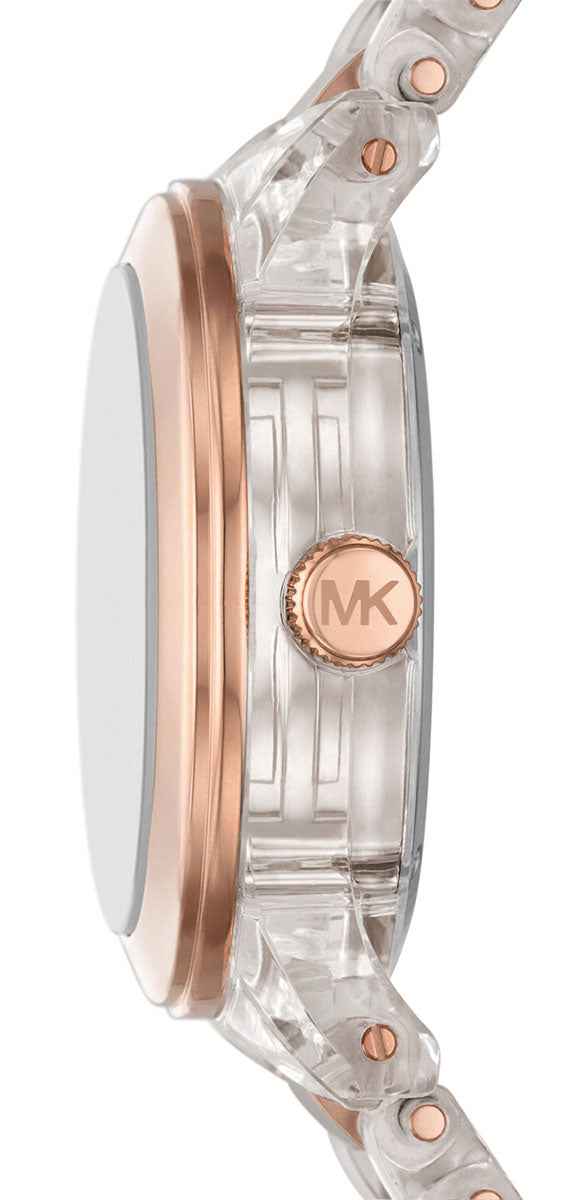 Michael Kors Runway MK7355 Women's Rose Gold Pavé Dial Two-Tone Clear Bracelet Watch