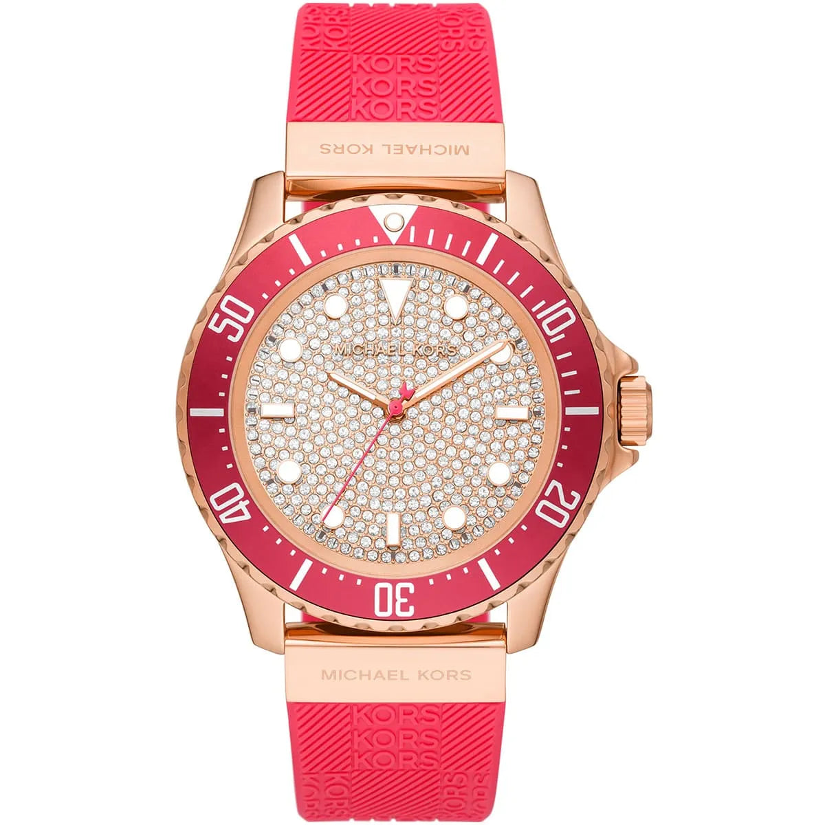 Michael Kors Everest MK7359 women's rose gold dial pink silicone watch front view