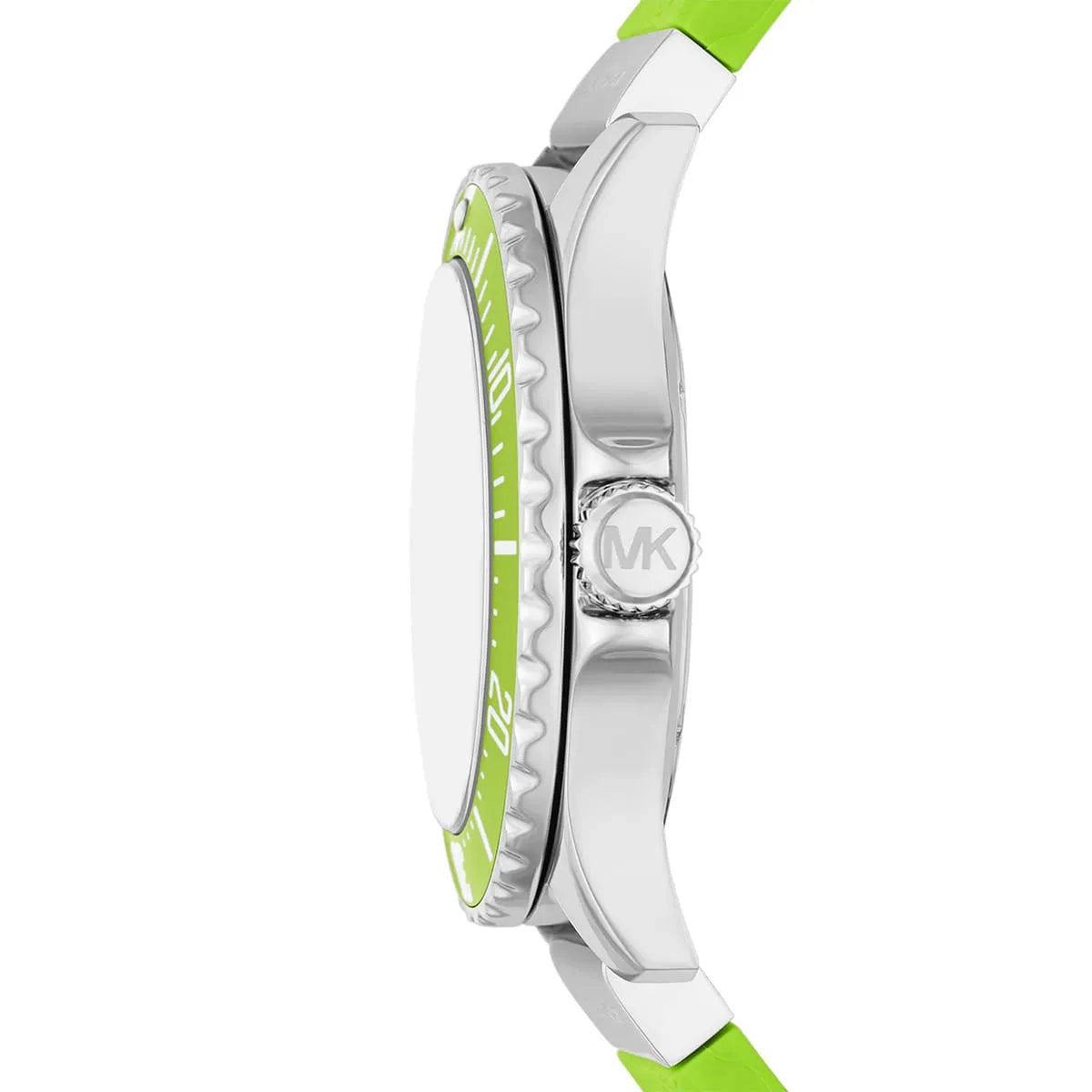Side profile of Michael Kors Everest MK7360 green rubber strap watch
