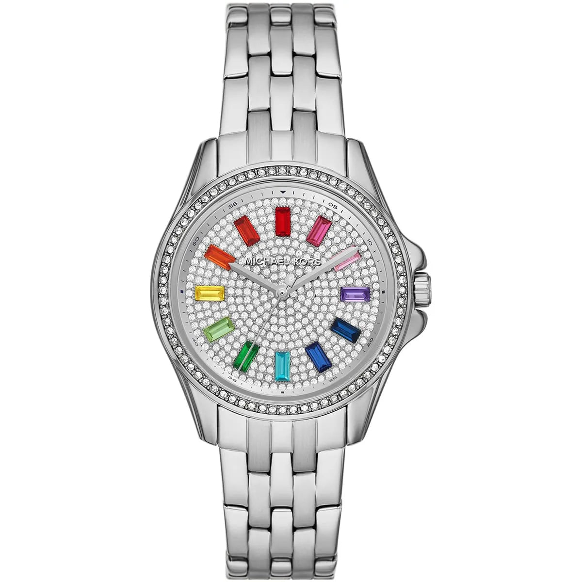 Michael Kors Pilot MK7368 women's silver dial silver stainless steel watch front view