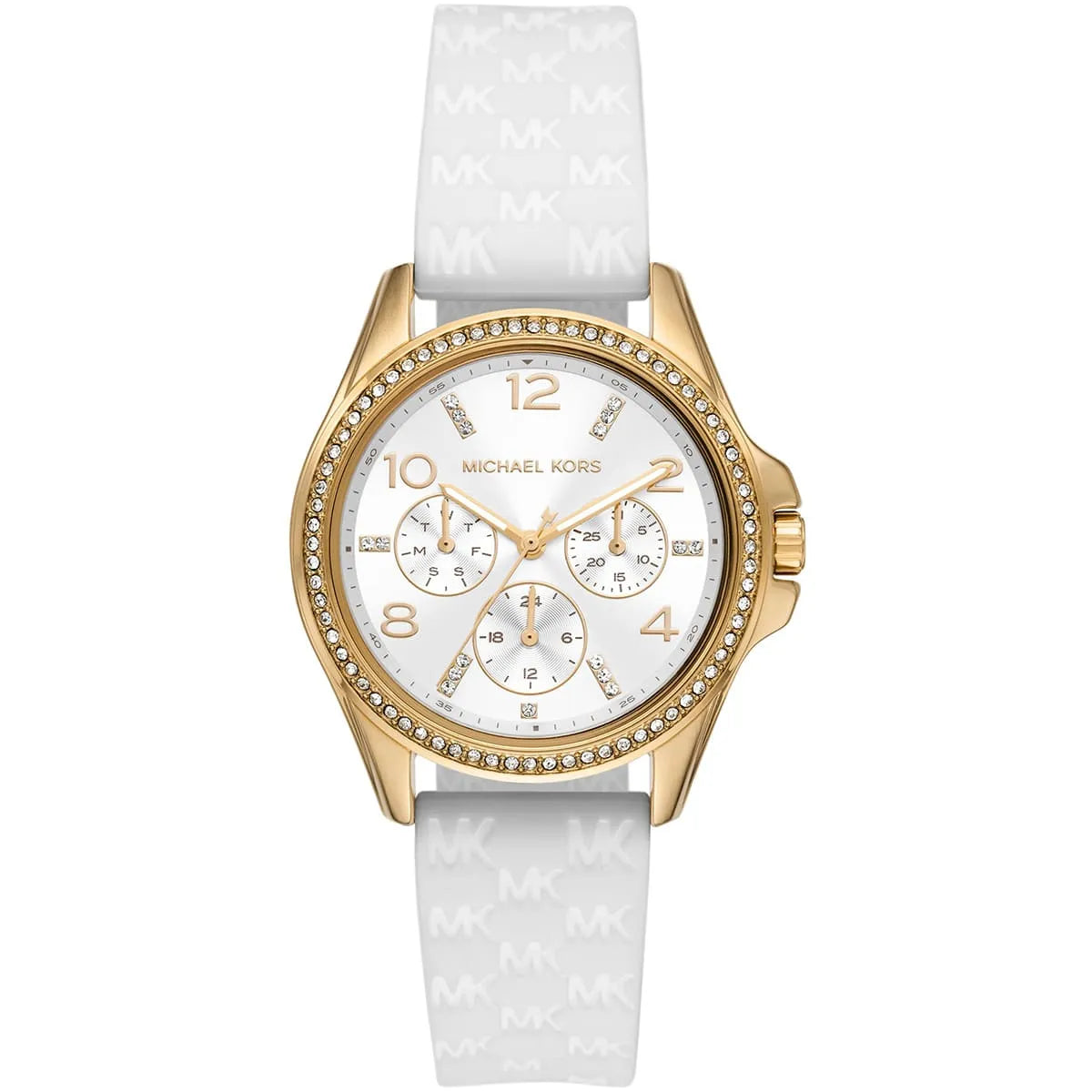 Michael Kors Mini Pilot MK7372 women's white dial white silicone watch front view