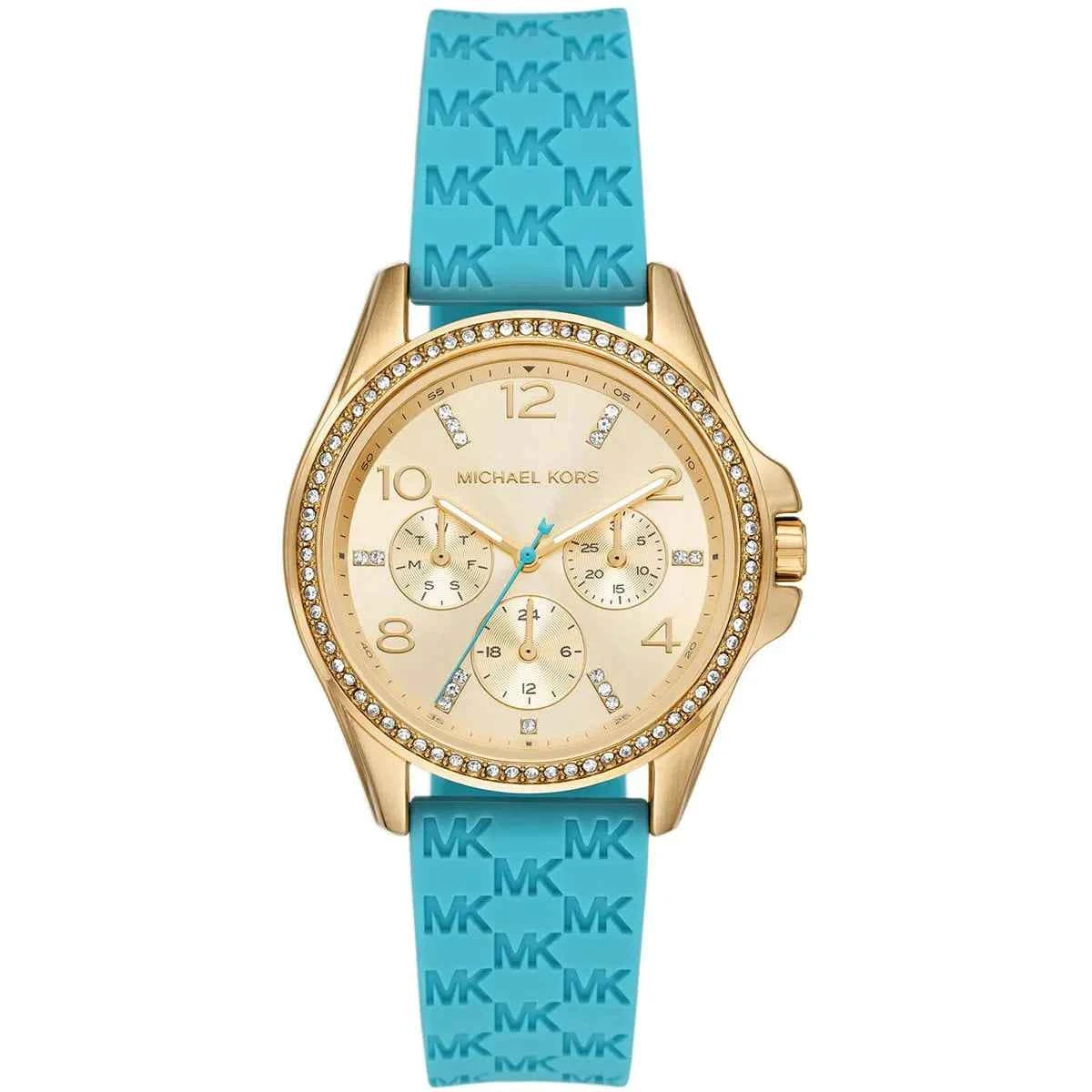 Michael Kors Mini Pilot MK7374 Women's Gold Dial Blue Silicone Watch