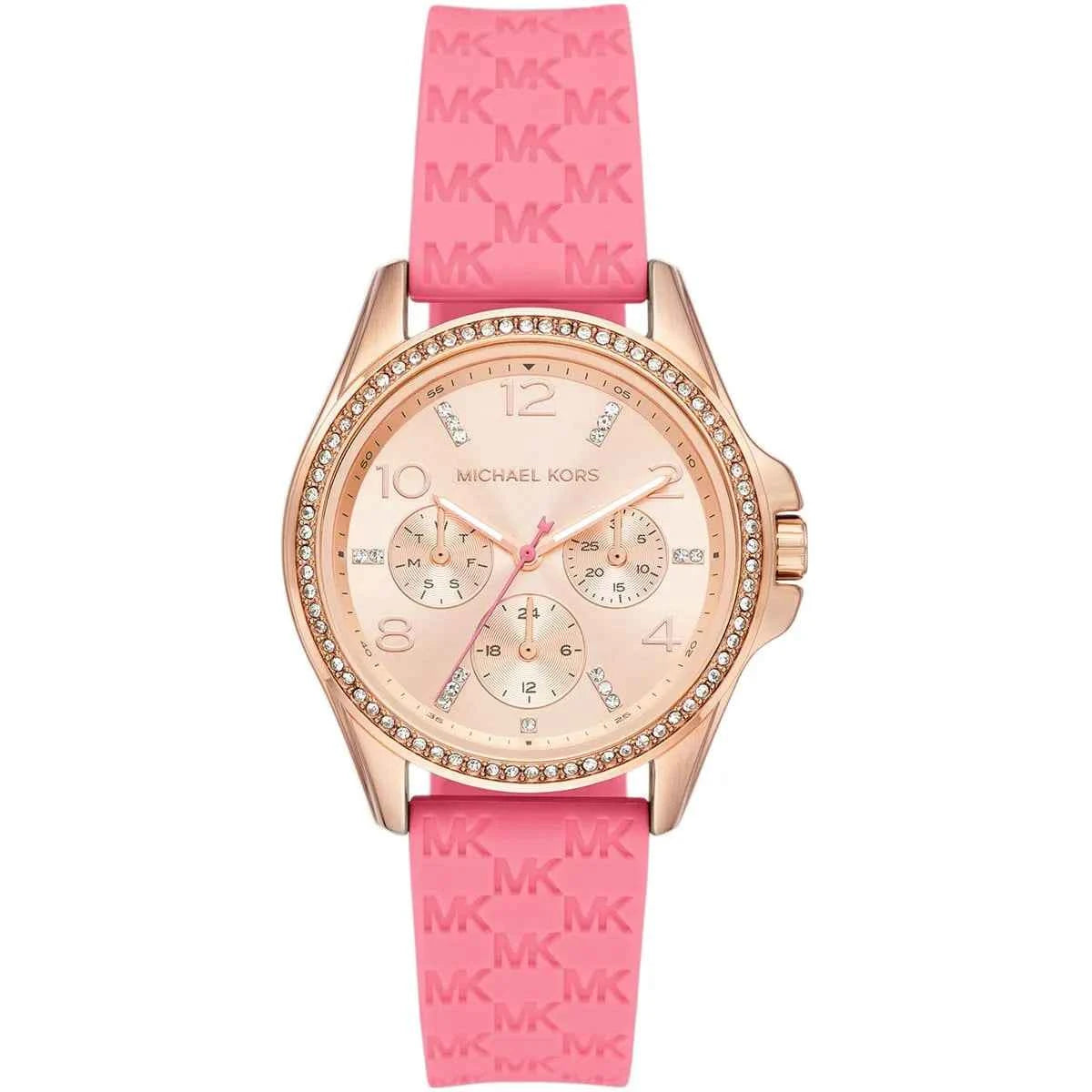 Michael Kors Mini Pilot MK7375 Women's Rose Gold Dial Pink Silicone Watch