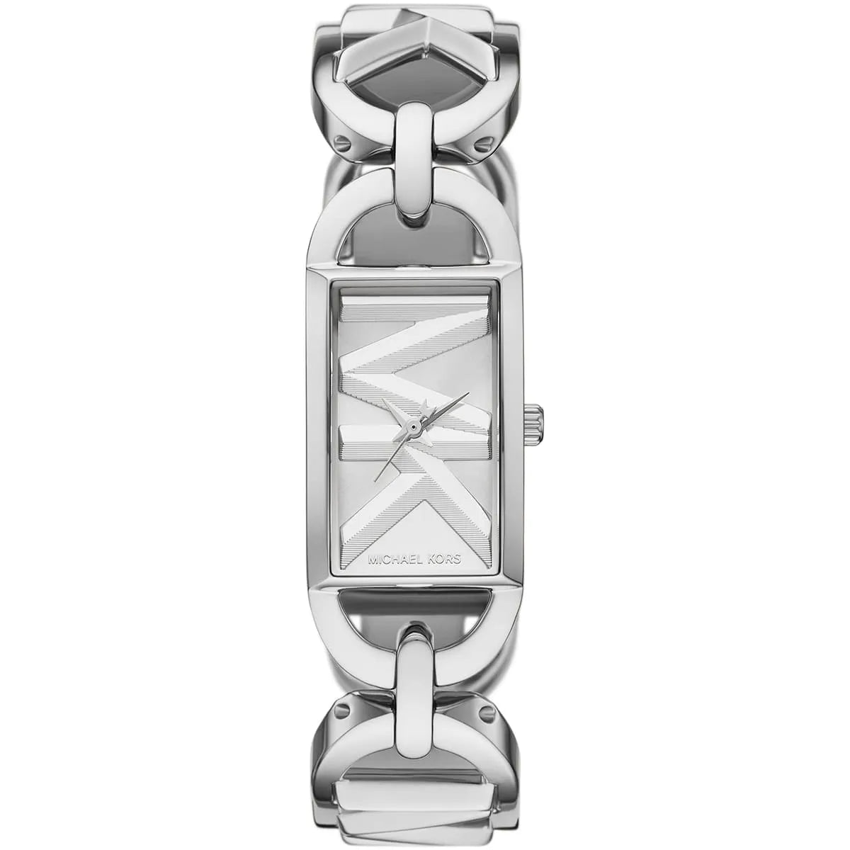 Michael Kors Empire MK7407 women's silver dial square stainless steel watch front view