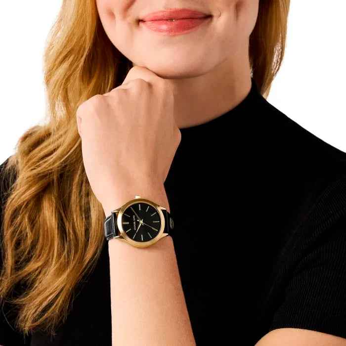 Michael Kors Slim Runway MK7482 Women's Black Leather Watch