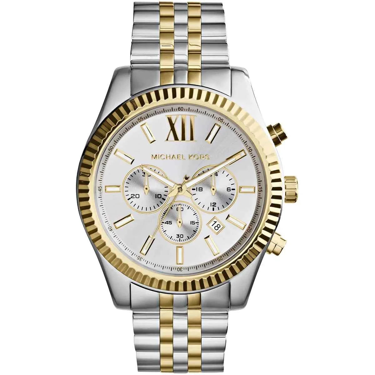 Michael Kors Lexington MK8344 Men's Silver Dial Two-Tone Stainless Steel Chronograph Watch