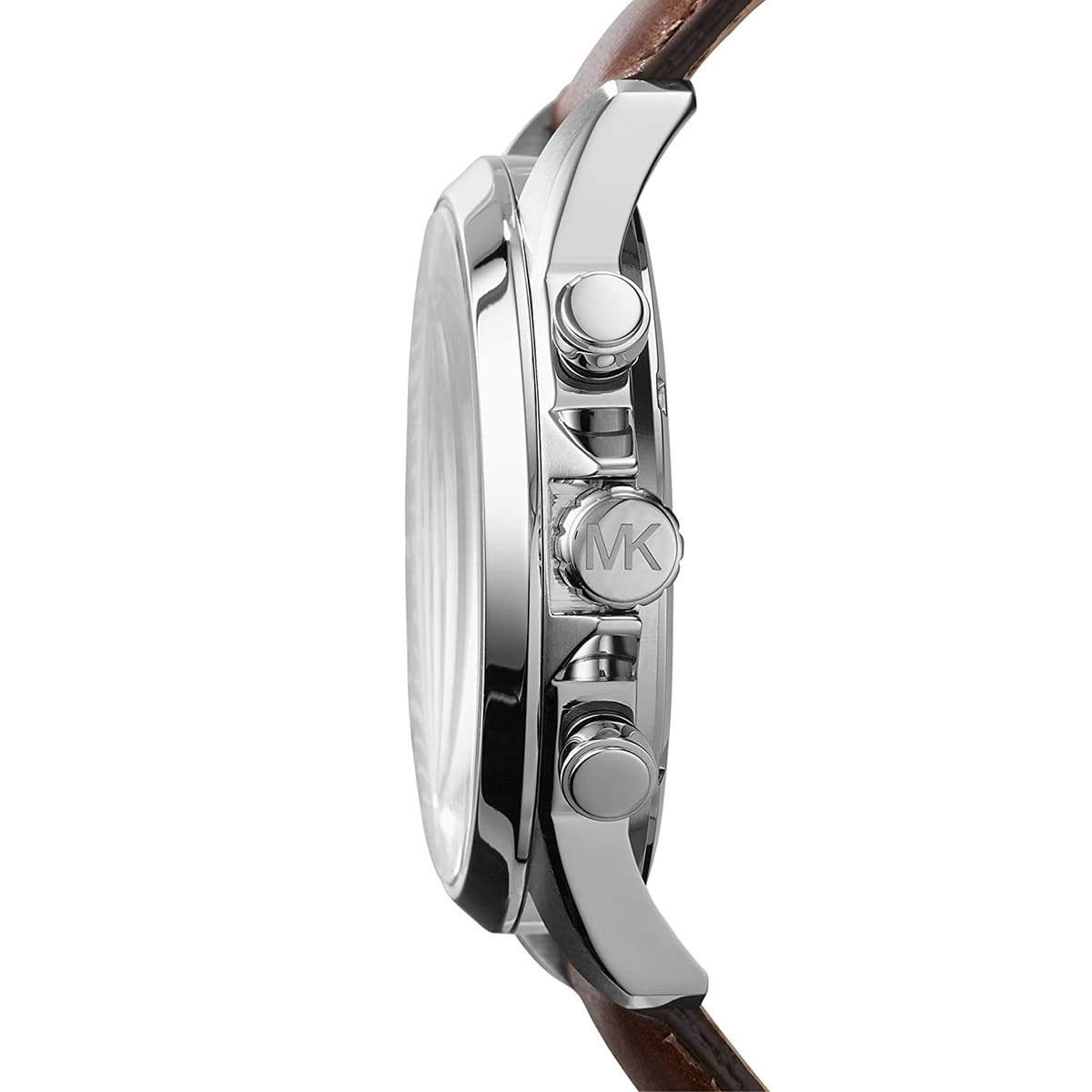 Side profile of Michael Kors Gage MK8362 brown genuine leather strap watch