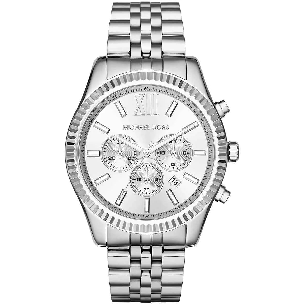 Michael Kors Lexington MK8405 Men's Silver Dial Silver Stainless Steel Chronograph Watch