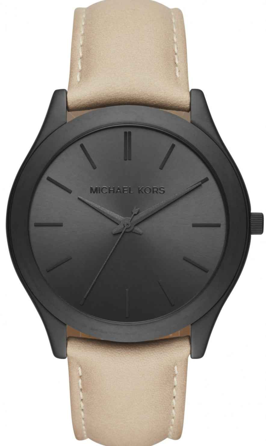 Michael Kors Slim Runway MK8510 Men's Black Dial Beige Leather Strap Watch