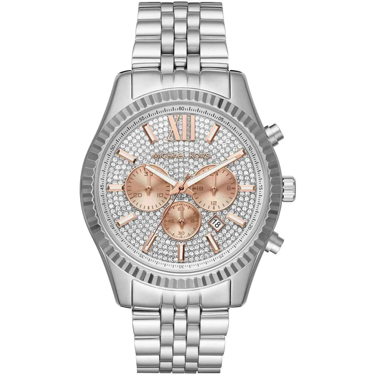 Michael Kors Lexington MK8515 Men's Silver Dial Silver Stainless Steel Chronograph Watch