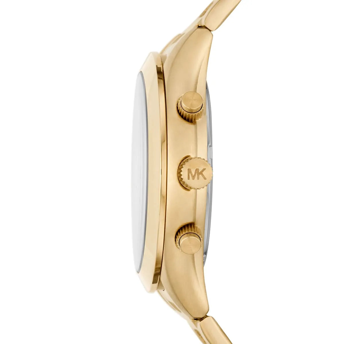 Side profile of Michael Kors Runway MK8909 gold stainless steel men's watch