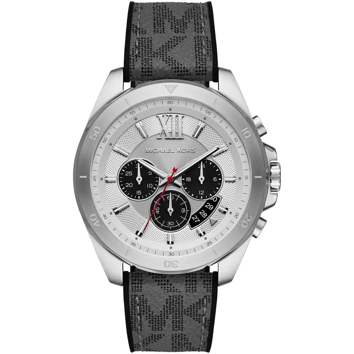 Michael Kors Brecken MK8922 men's silver dial gray silicone rubber chronograph watch front view