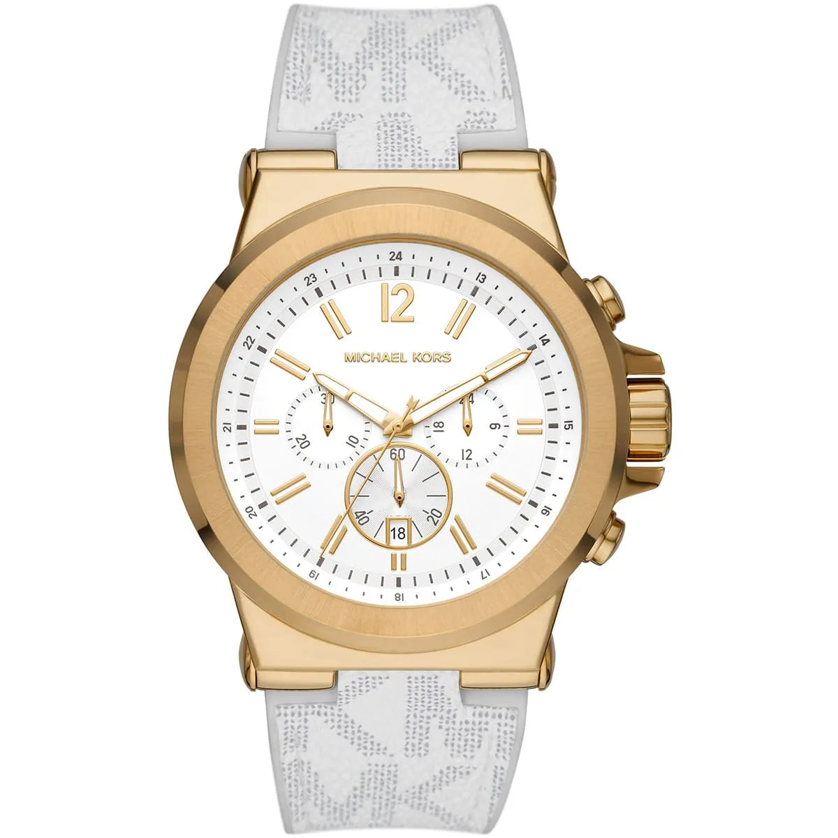Michael Kors Dylan MK8937 men's white dial white silicone rubber chronograph watch front view