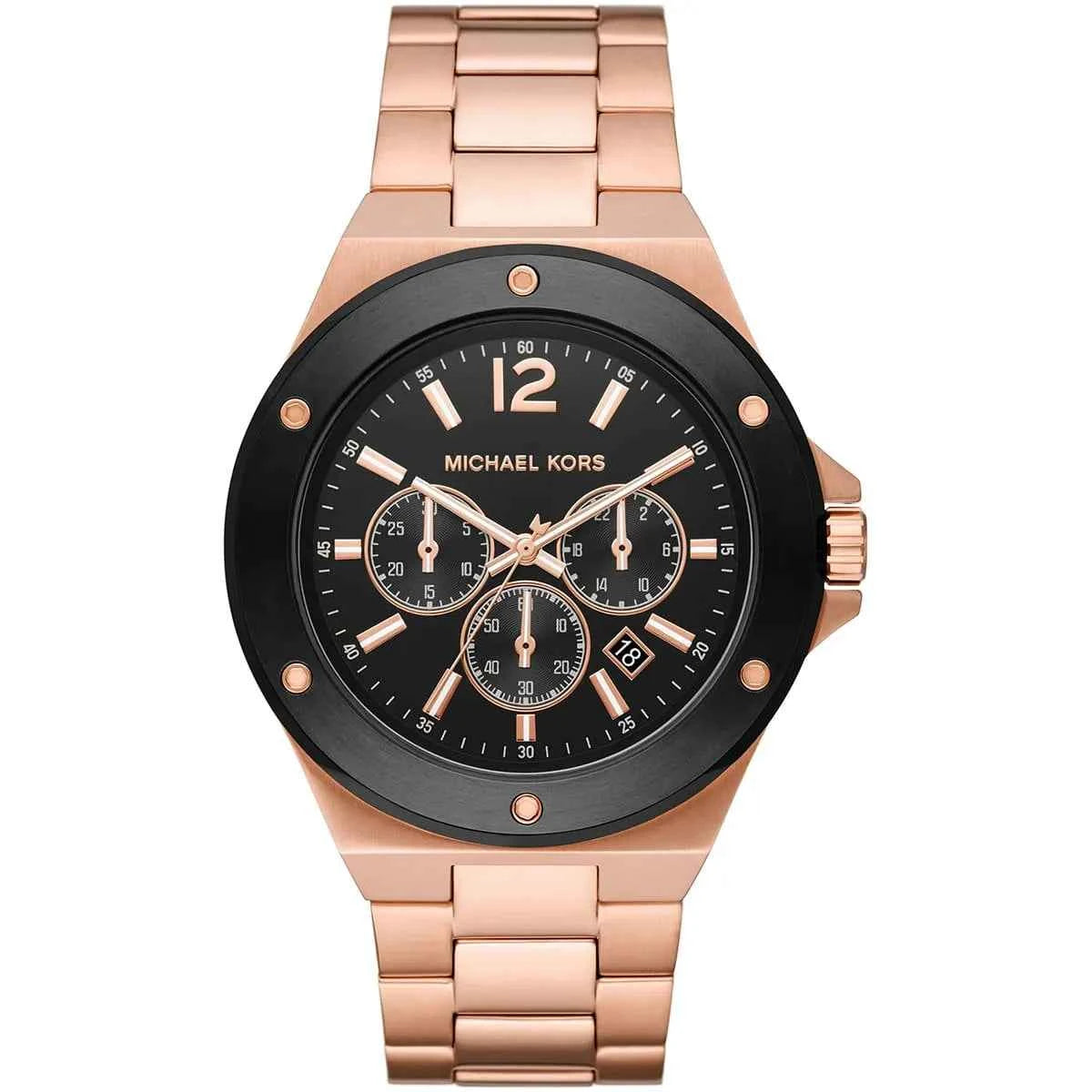Michael Kors Lennox MK8940 Men's Black Dial Rose Gold Stainless Steel Chronograph Watch