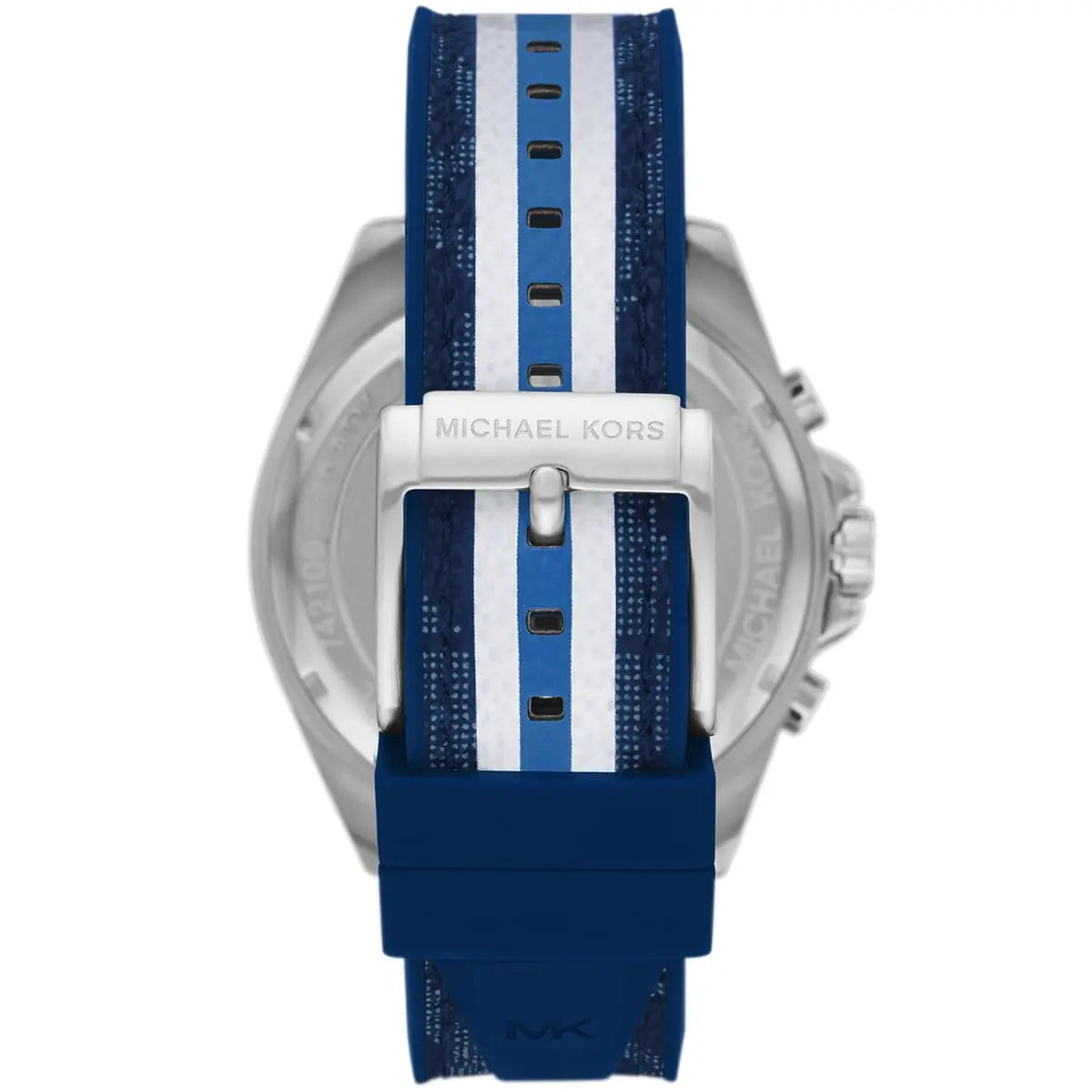 Back case of Michael Kors MK8950 quartz chronograph rubber strap wristwatch
