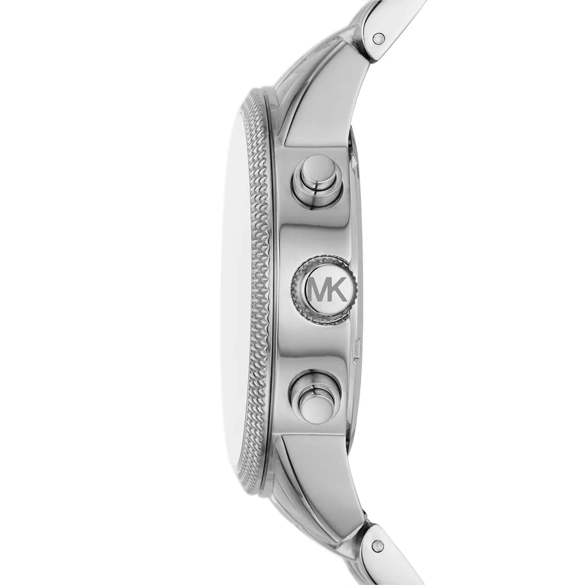 Side profile of Michael Kors Hutton MK8952 silver stainless steel men's watch