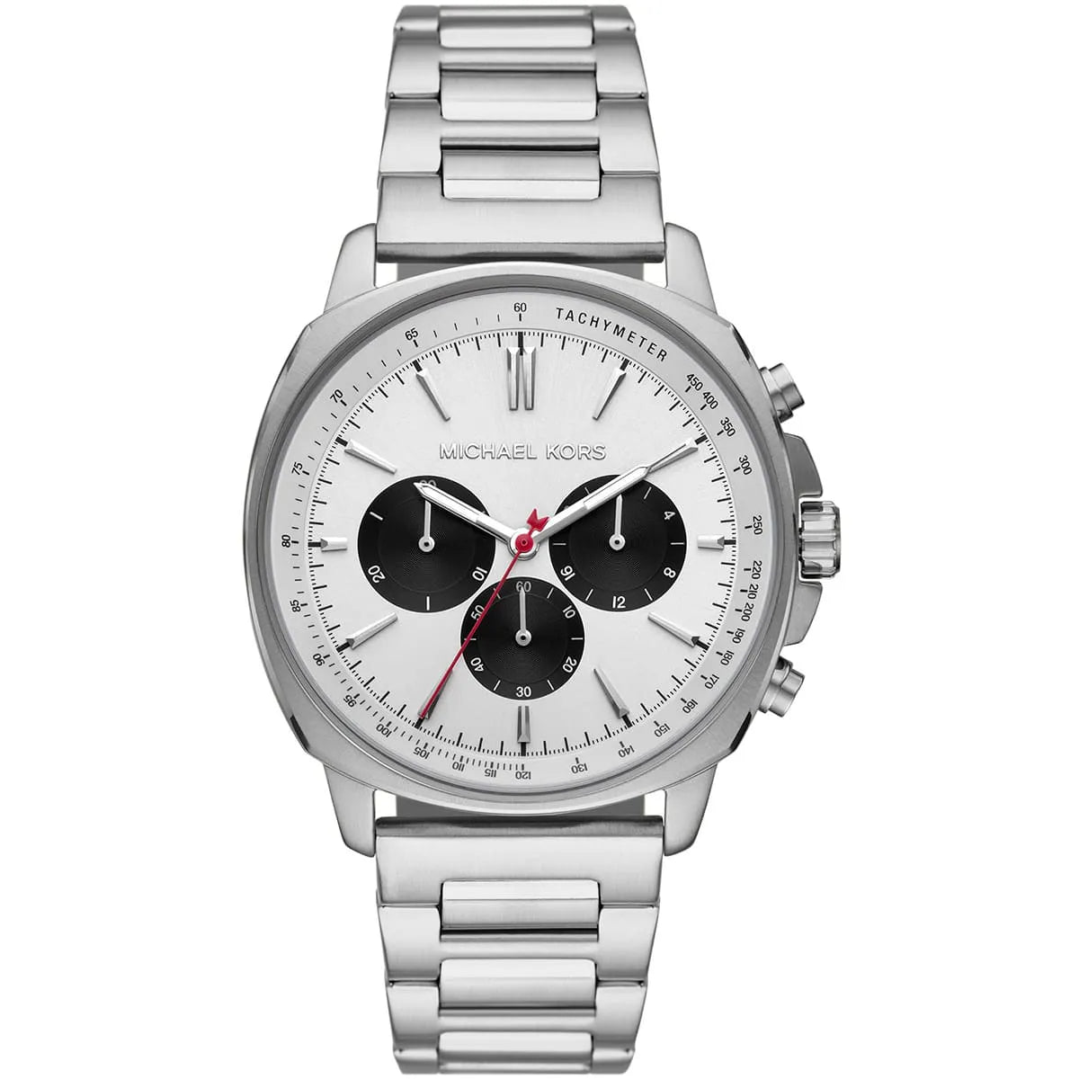 Michael Kors Sullivan MK8968 men's white dial silver stainless steel chronograph watch front view
