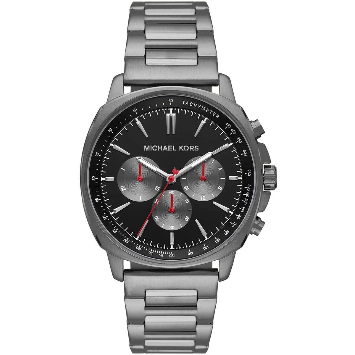 Michael Kors Sullivan MK8970 men's black dial gray stainless steel chronograph watch front view