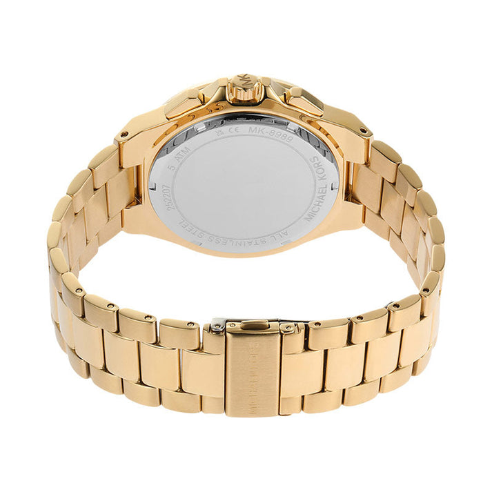 Back case of Michael Kors MK8989 quartz chronograph gold bracelet wristwatch