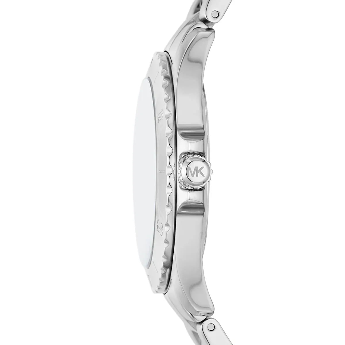 Side profile of Michael Kors Everest MK9079 silver stainless steel men's watch