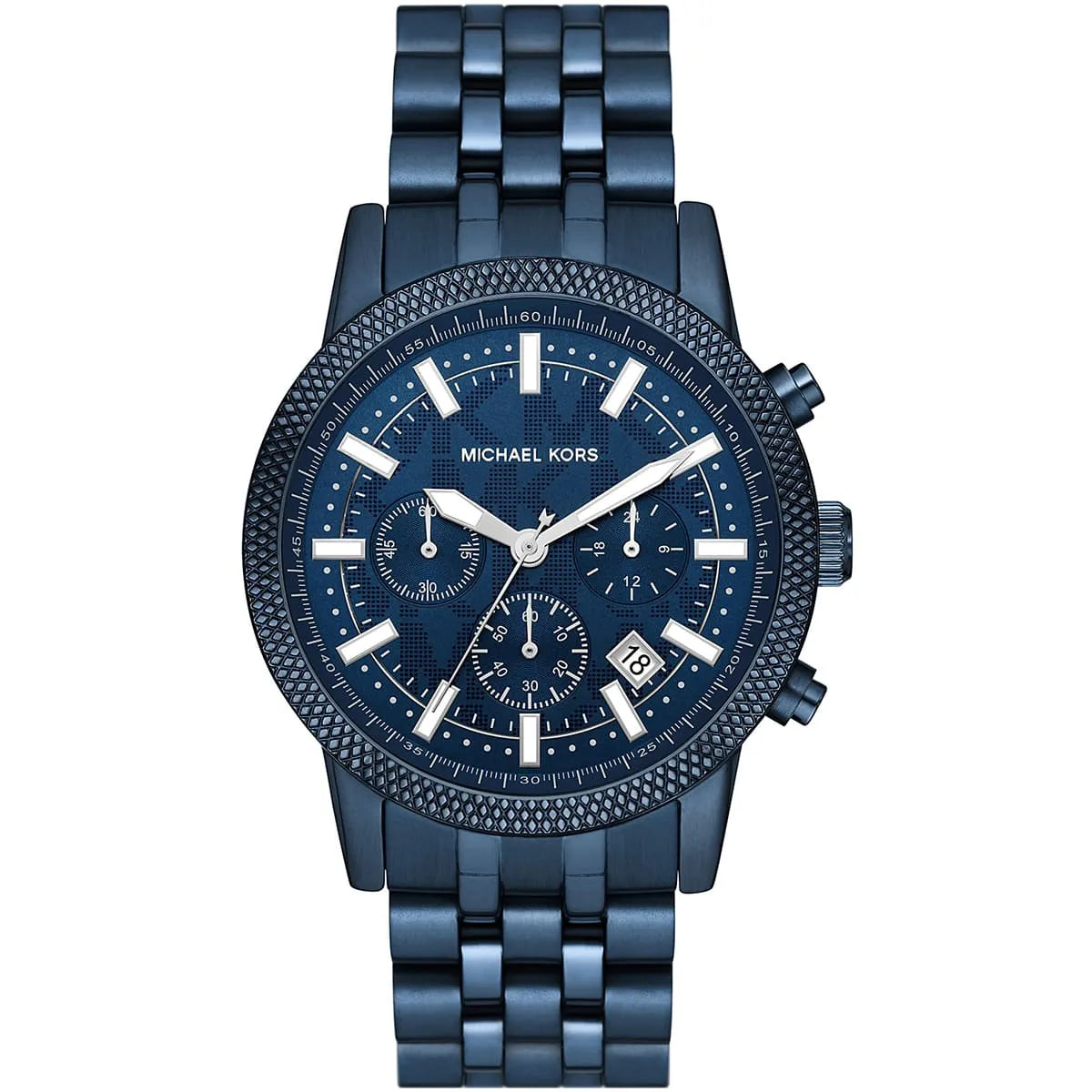 Michael Kors Hutton MK9088 men's blue dial chronograph watch front view