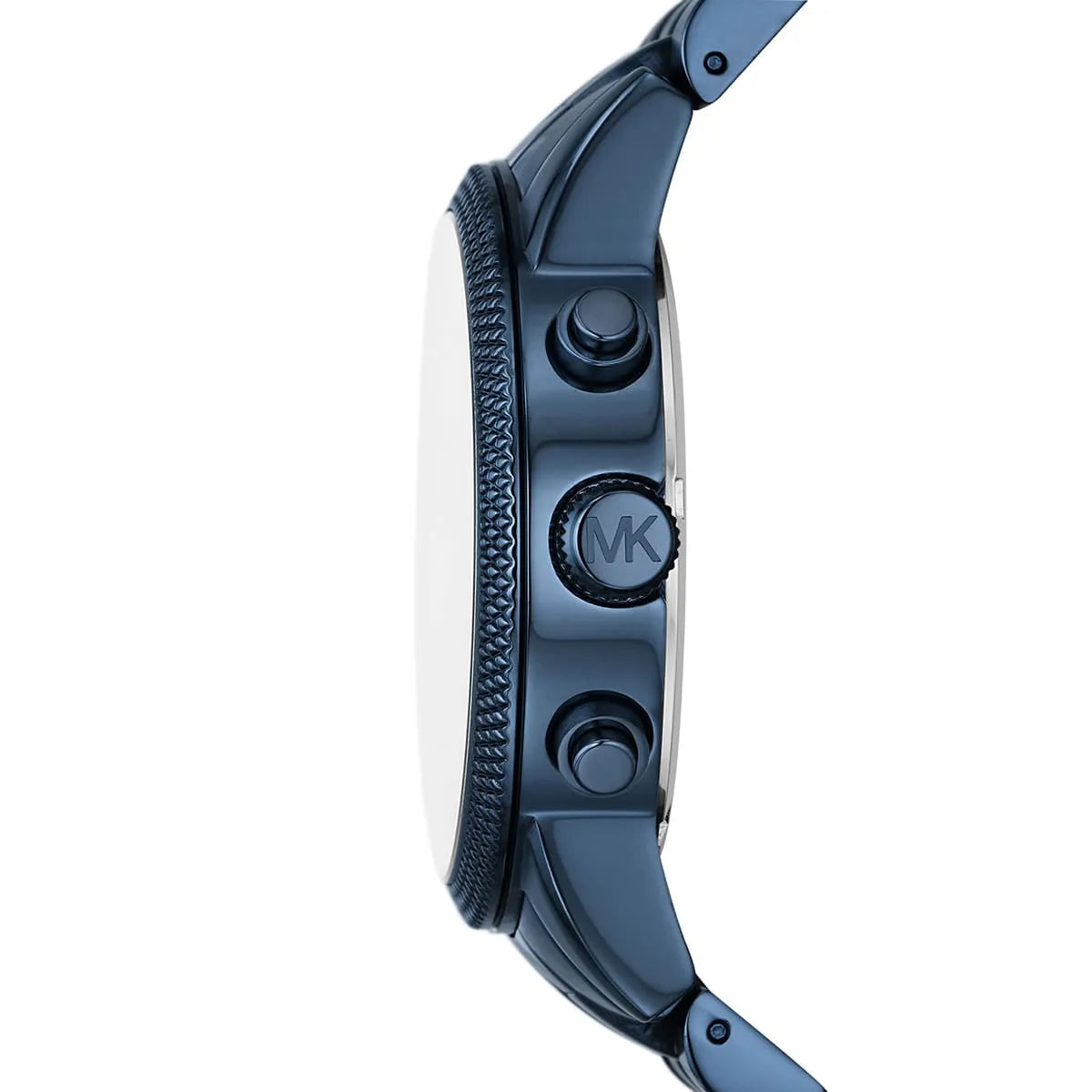 Side profile of Michael Kors Hutton MK9088 blue stainless steel men's watch