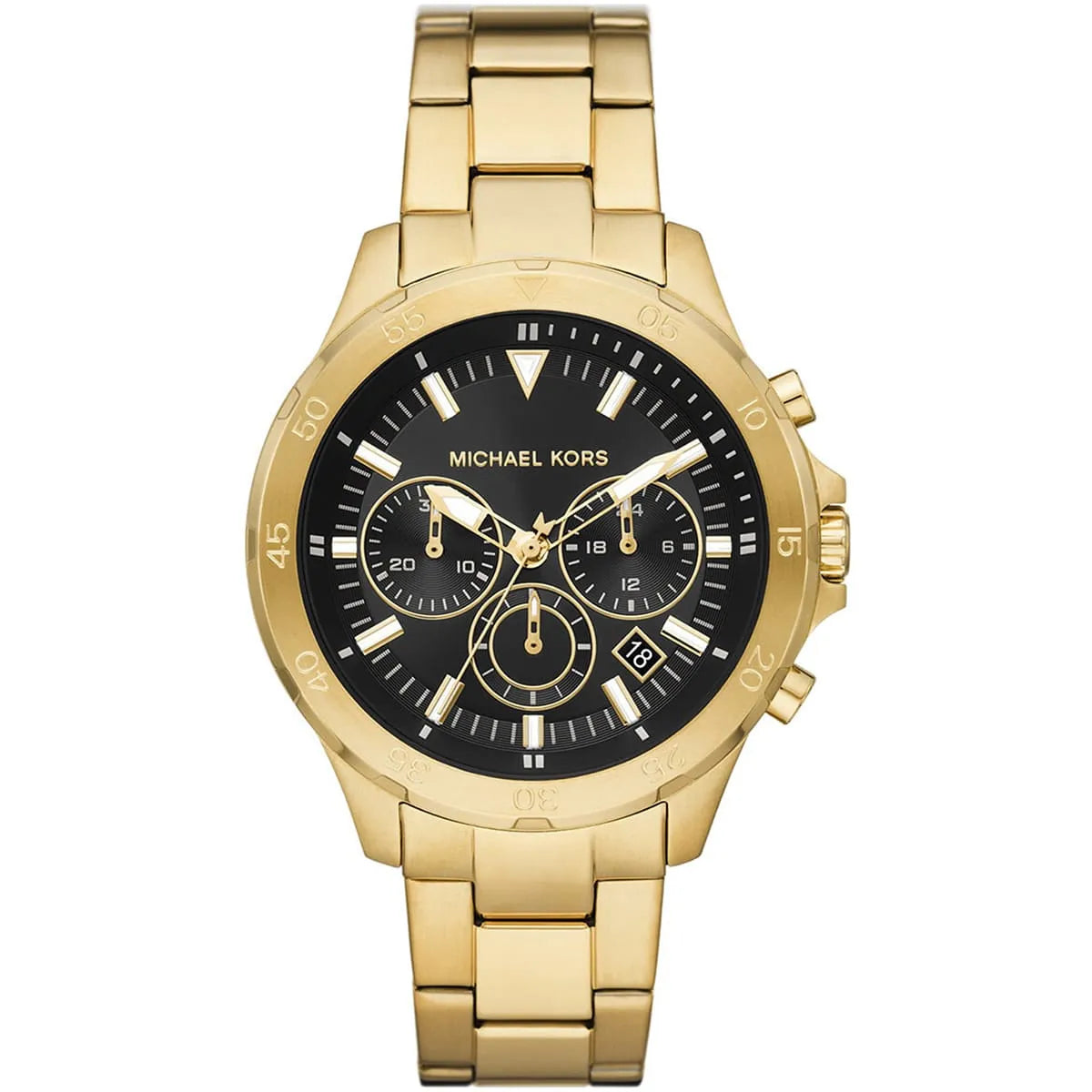 Michael Kors Grayson MK9108 men's black dial gold chronograph watch front view