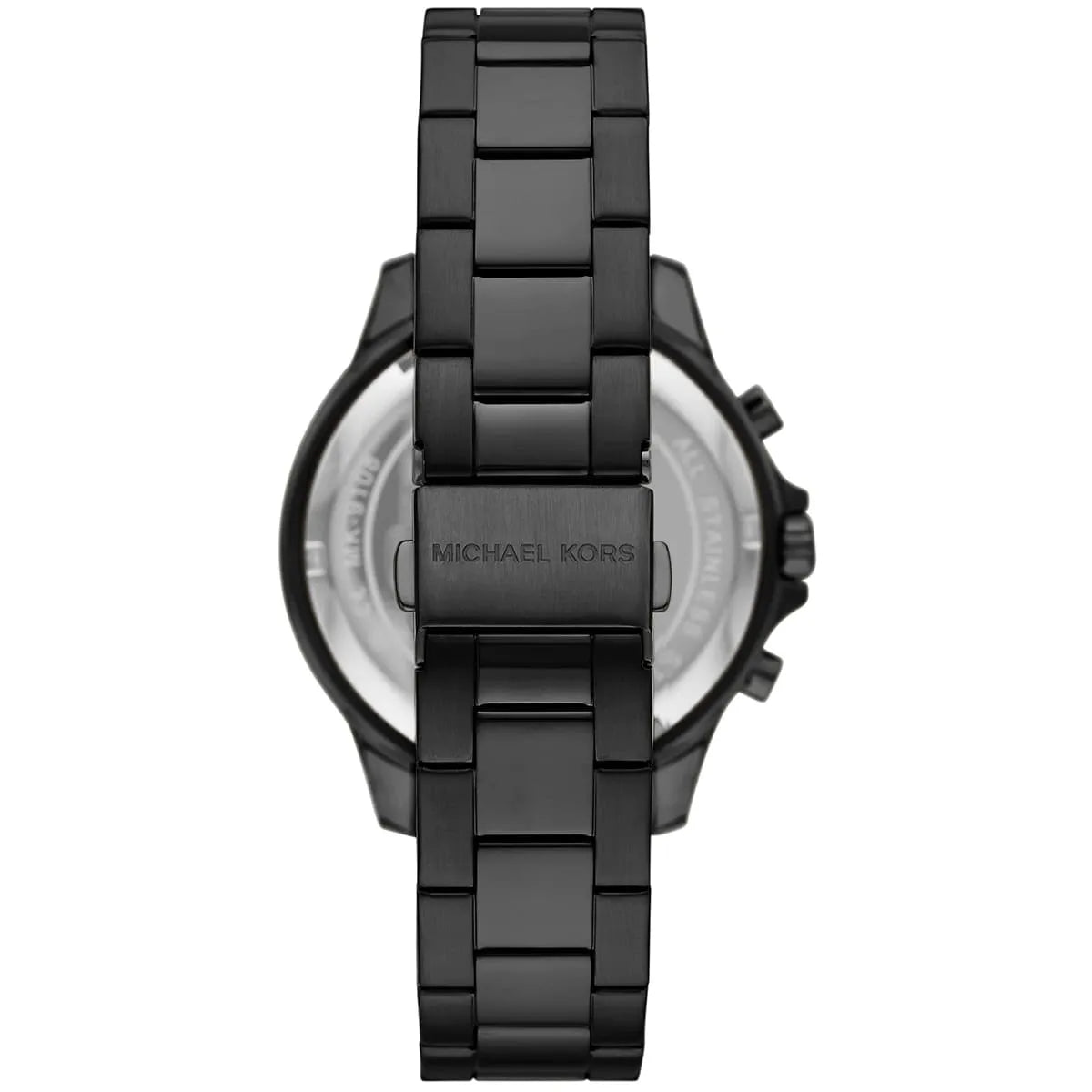 Back case of Michael Kors MK9109 quartz chronograph black bracelet wristwatch