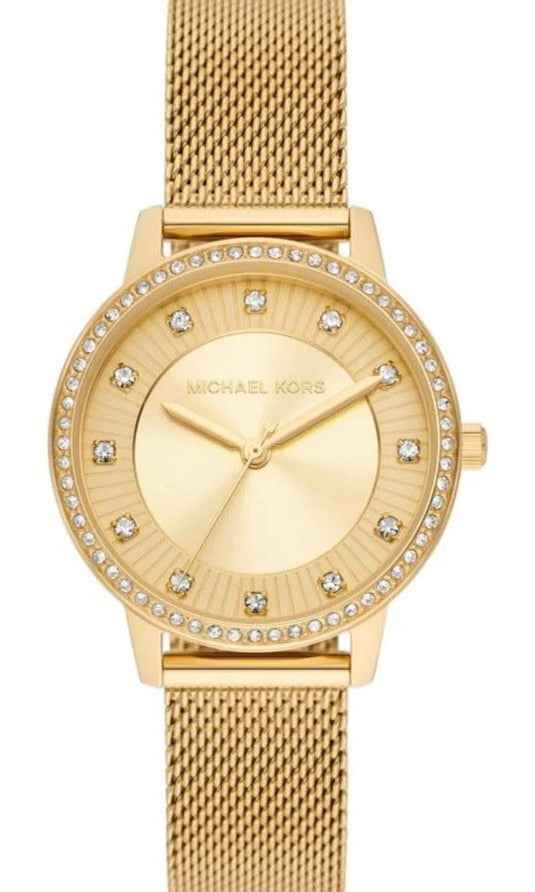 Michael Kors Crystals MKO1011 Women's Gold Dial Gold Mesh Stainless Steel Watch