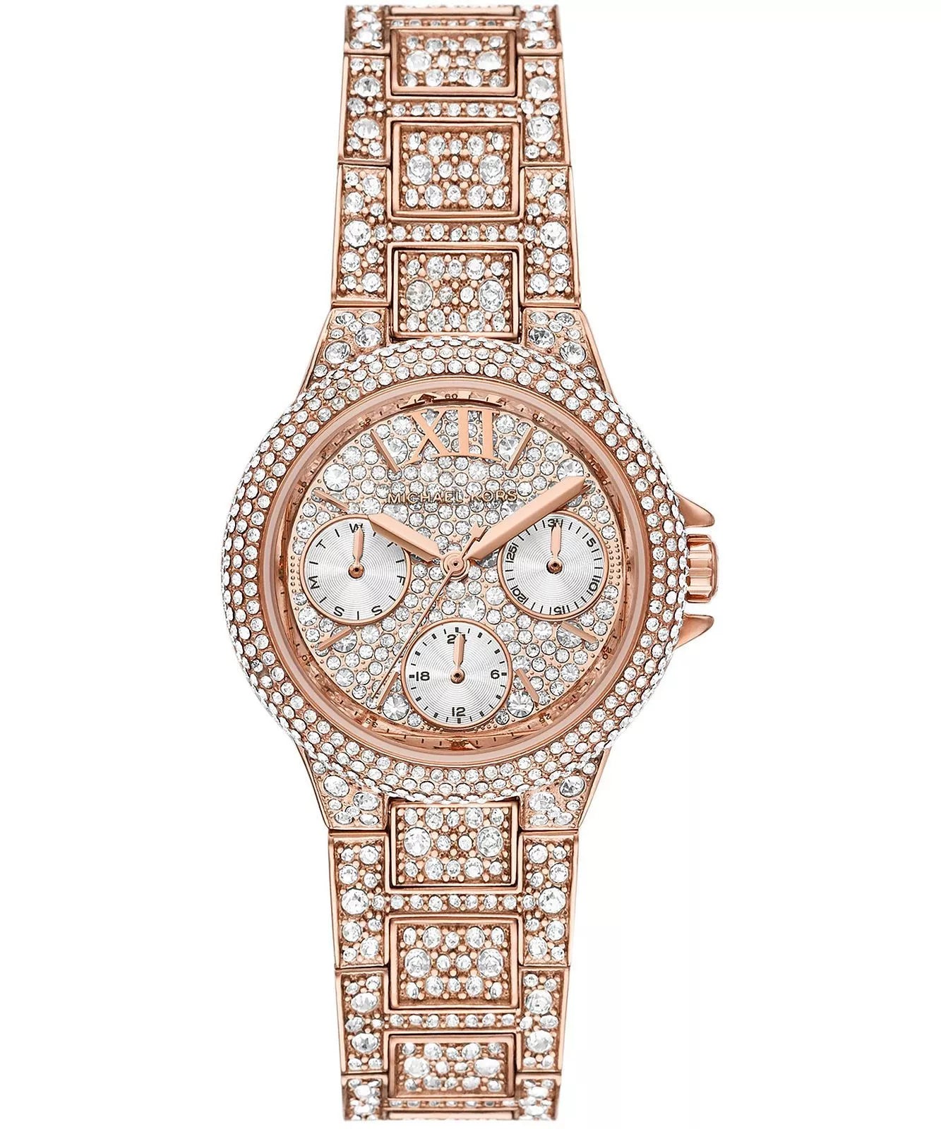 Michael Kors Camille MK6997 women's rose gold crystal multifunction watch front view