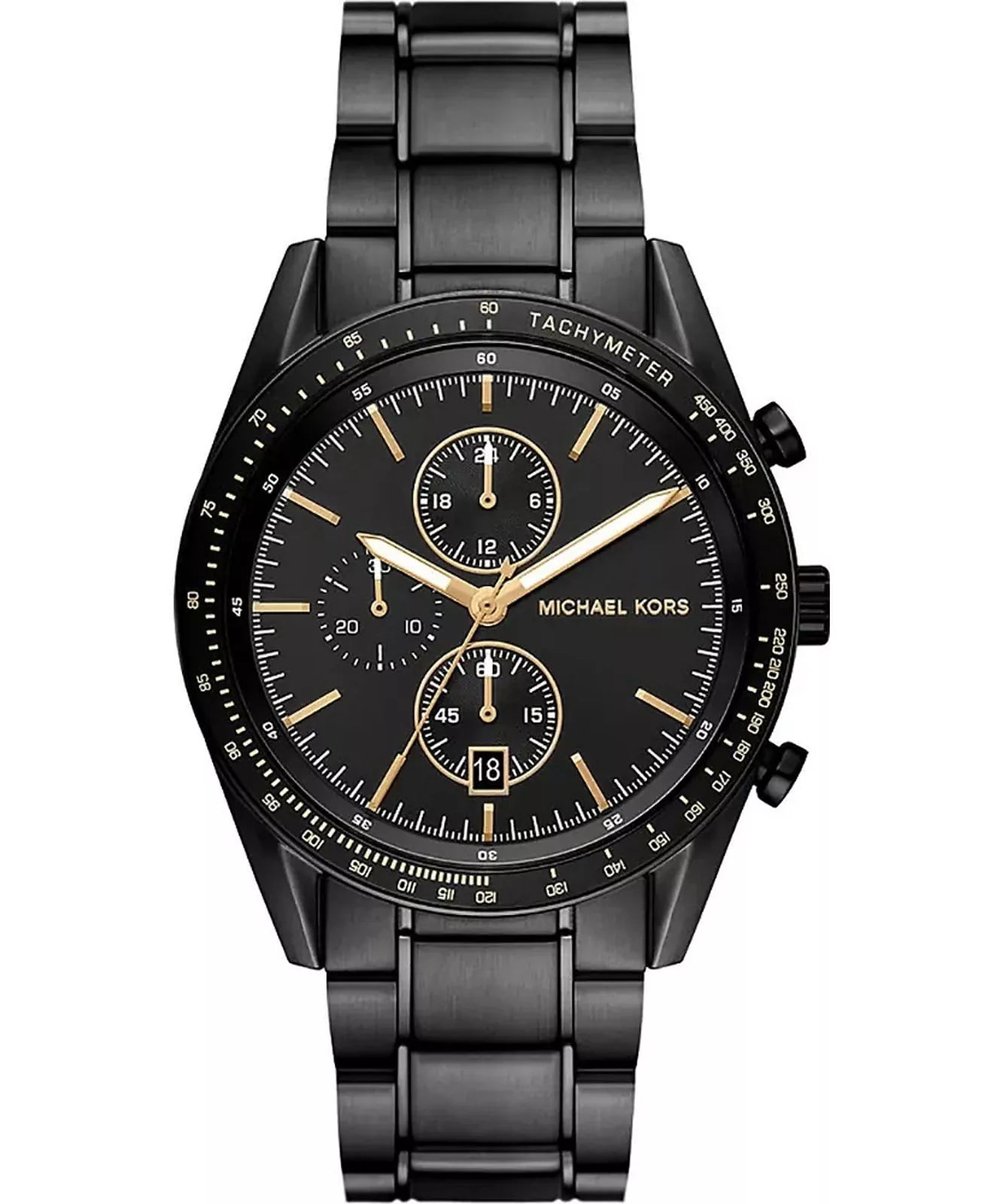 Michael Kors Accelerator MK9113 men's black dial chronograph watch front view